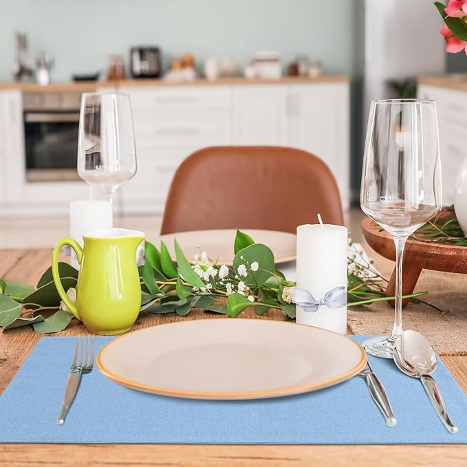MANSPHIL Table Cloth Placemats Set of 4 Washable Cotton Thick Faux Linen Table Place Mats Heat Resistant Double Layer Fabric Wrinkle Free Dining Kitchen Table Decor - 13x19 Inch Oeko Tex Placemat