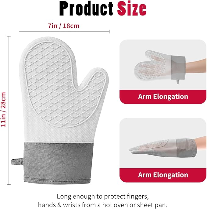 Silicone Oven Mitts，Heat Resistant up to 500°F, Oven Gloves with Soft Lining, Non-Slip Kitchen Essentials, Kitchen Gadgets, Apartment Essentials, Great Gift for Cooking (gray-1pair)
