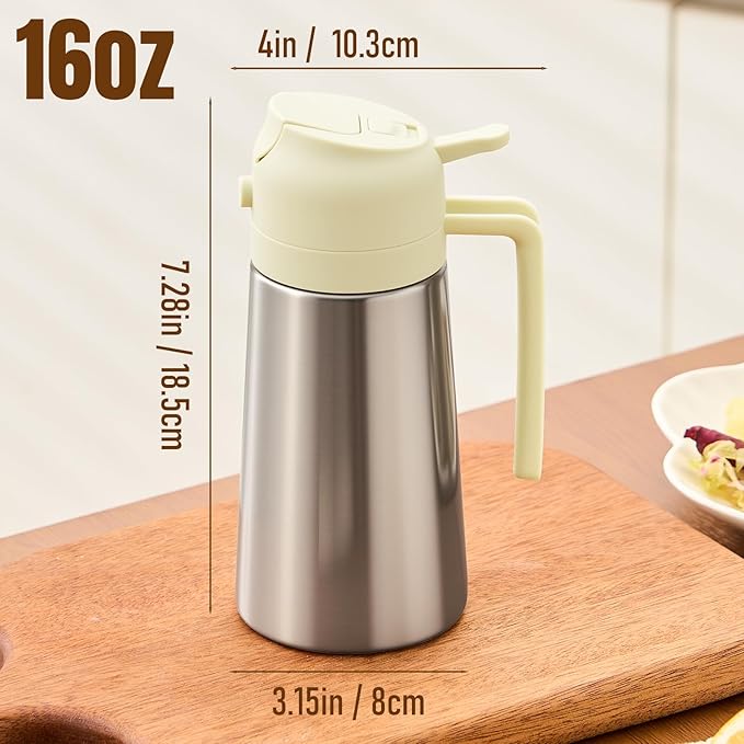 PARACITY Oil Dispenser Bottle with Stainless Steel Shell & Ceramic Sprayed Interior, 2 in 1 Olive Oil Sprayer and Dispenser, Oil Spray Bottle for Cooking, Kitchen, BBQ, Air Fryer, Salad, Baking(White)