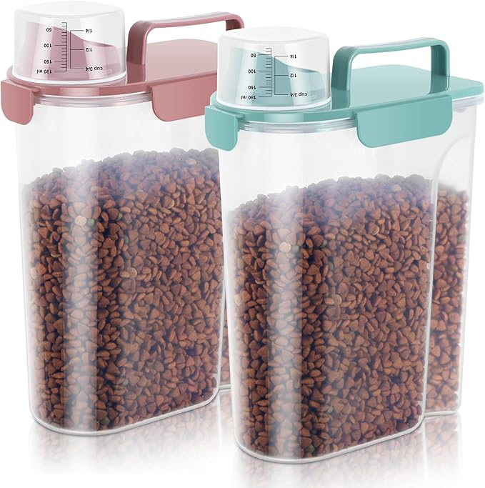 LEAWALK 5Lbs Airtight Cat Dog Food Storage Container with Upgraded Large Nozzle BPA-Free, Pet Food Storage Containers for Rice, Grain, Pet Food, Flour, Dog Treat Storage (Pink+Lake Blue, 5L-2pack)