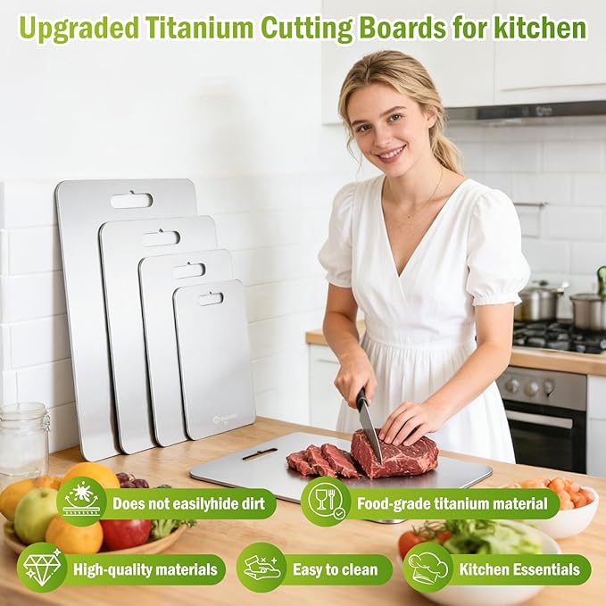 TTitanium Cutting Board, 100% Pure Titanium Cutting Boards for Kitchen, Cutting Boards Non Toxic for Separating Raw Meat, Vegetables and Fruits, Dishwasher Safe & Knife Friendly(16"L x 11"W)