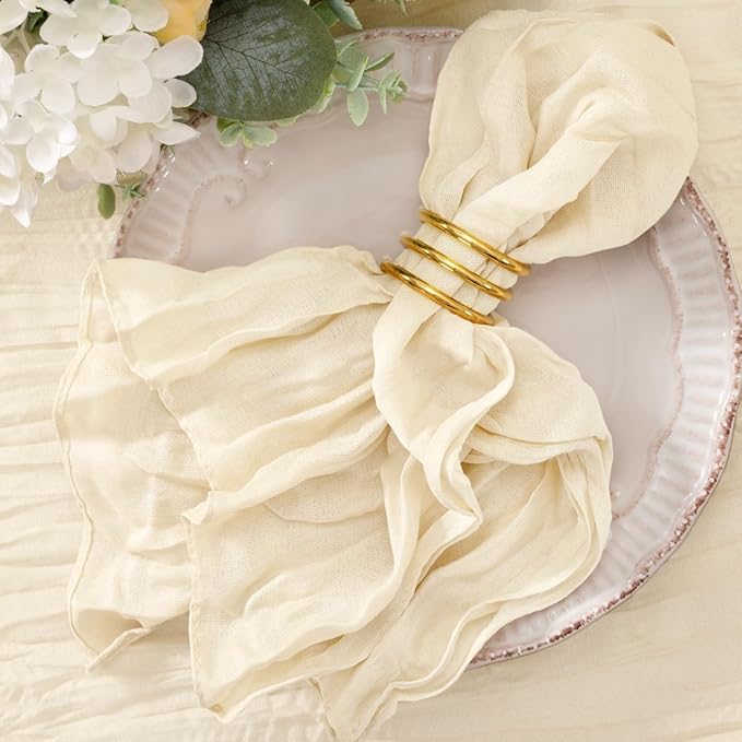 20 Pack Beige Cheesecloth Napkins Cloth Washable Spring Summer Cloth Napkins Set of 20 Bulk 21x21 Inches for Wedding Baby Bridal Shower Birthday Dinner Party Home Table Decor