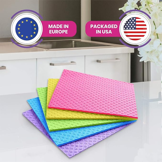 Swedish Dishcloths – Eco-Friendly Reusable Kitchen Towels – 10 Pack Cleaning Cloths for Dishes, Counters & Surfaces – Super Absorbent, Compostable, Zero-Waste Alternative -