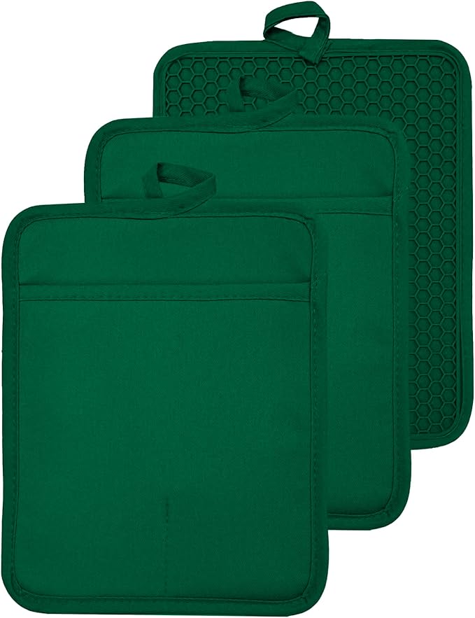 Oven Pot Holder with Pocket Cotton Heat Resistant Coaster Potholder Kitchen Hot Pad Oven Mitts for Cooking and Baking Square 7"x9" (Jasper, Silicone)