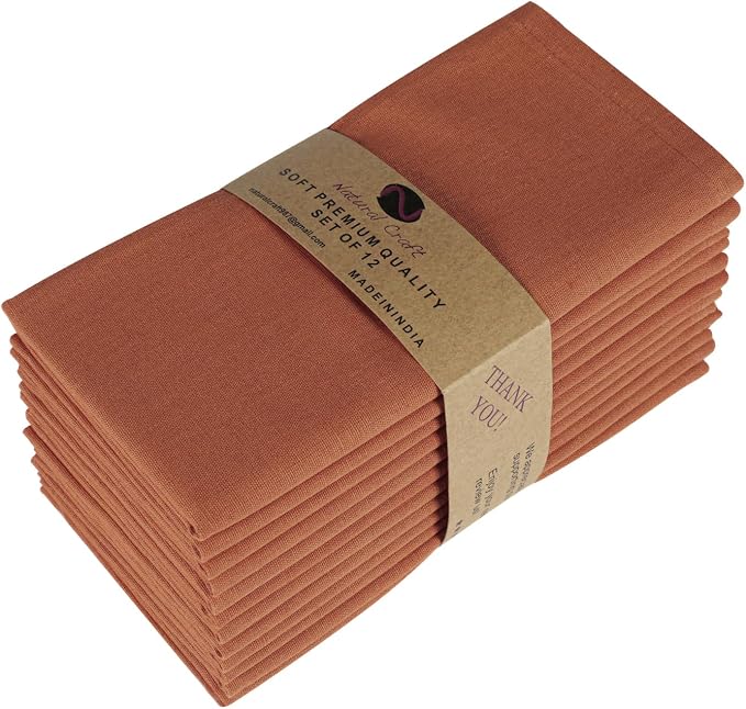 NATURALCRAFT Cloth Napkins Set of 12 Cotton Linen18x18 in Washable Napkins Cloth - Soft Durable Easter - Ideal for Hotel Farmhouse Party Wedding Dinner Spring Everyday Use Rust