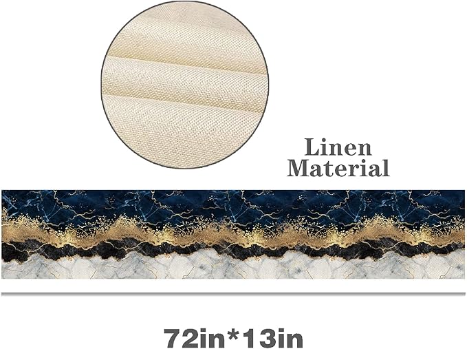 Marble Table Runner 72 Inches Long, Ink Golden Marble Texture Table Runner Dresser Scarves, Rustic Burlap Dining Room Table Decor for Kitchen Wedding Farmhouse Indoor Outdoor Home Party