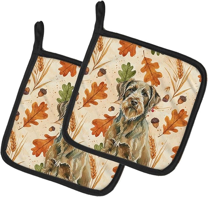 Caroline's Treasures Chestnut Wirehaired Pointing Griffon Heirloom Fall Pair of Pot Holders Pair 7.5x7.5 Quilted Insulated Hot Pads Decorative Kitchen Gift Made in USA