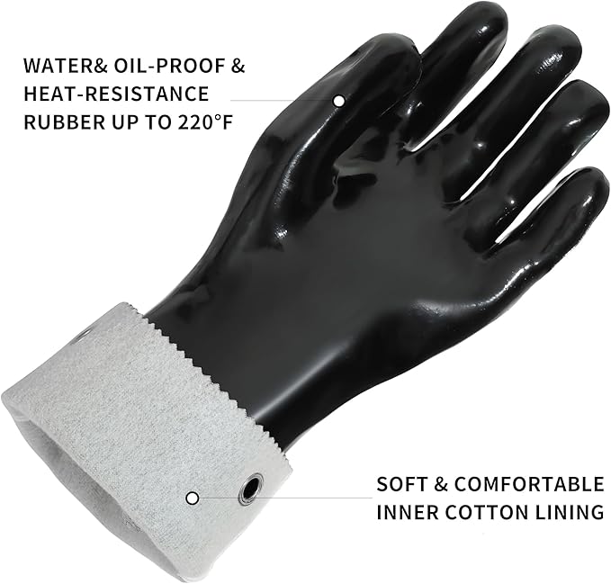 Insulated BBQ Gloves - Heat Resistant, No Stiff for Grill/Cooking/Pit, Grilling & Meat Gloves, Smoker Accessories