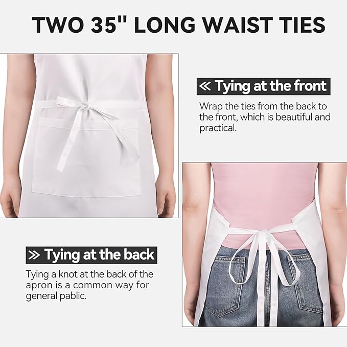 NLUS 2 Pack White Aprons with 2 Pockets for Women Men Kitchen Aprons with Pockets, Chef Aprons for Baking BBQ Cooking