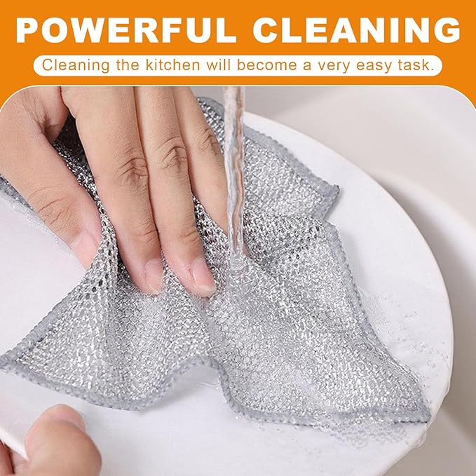 12 Pcs New Upgrade 3-Layer Metal Dish Cloth, No Scratches Wire Cleaning Cloth , Reusable Multipurpose Wire Dishwashing Rag for Kitchen Cleaning Cloths,Sinks,Dishes,Stove Top, Dimensions,7.87” x 7.87”