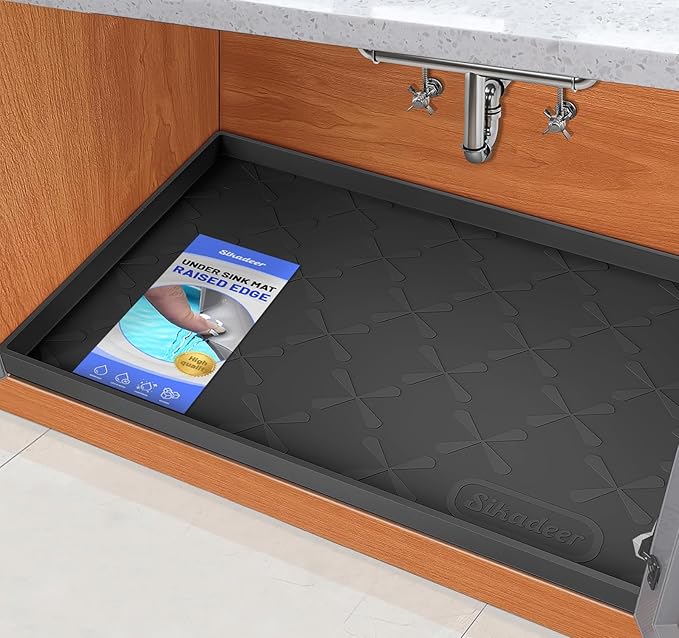 SIKADEER 19" x 19" Under Sink Mat Waterproof, Silicone Mat Kitchen Drawer Shelf and Cabinet Liner, Sink Protector for Kitchen Organizers and Storage, Boot Tray Pet Food Mats