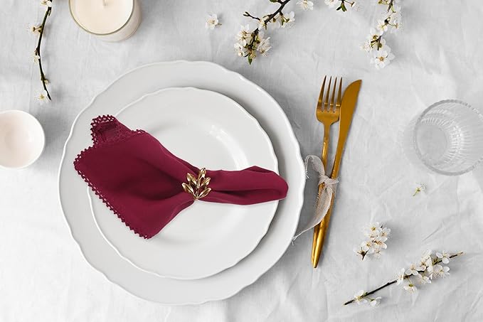 ACCENTHOME Burgundy Cloth Napkins Set of 6 18x18 inch Cotton Dinner Napkins - Washable Soft Premium Hotel Quality Reusable Napkins Perfect Table Napkins for Family Dinners, Weddings & Everyday Use