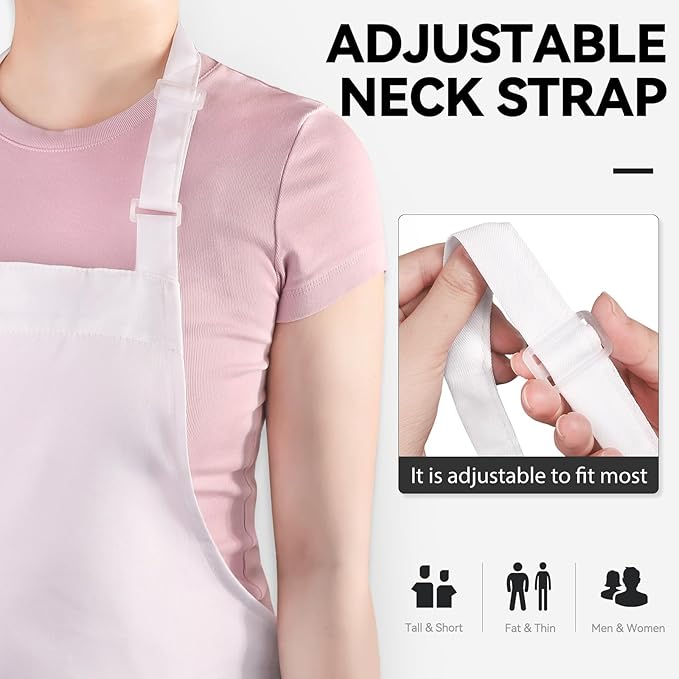 NLUS 2 Pack White Aprons with 2 Pockets for Women Men Kitchen Aprons with Pockets, Chef Aprons for Baking BBQ Cooking