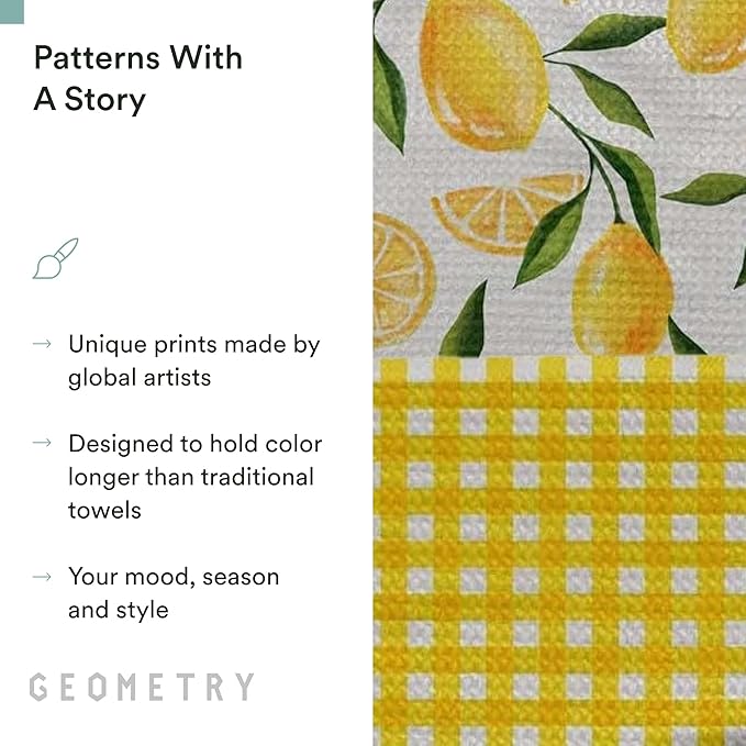 GEOMETRY Spring Kitchen Towels - Quick Dry Microfiber Cloth Spring & Summer Dish Towels for Kitchen Drying - Premium Quick Dry Towel - Lemonade Lines, 18" x 30" - 2-Pack