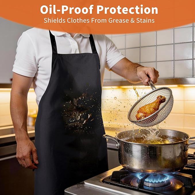 SHEOMERN Aprons for Men Kitchen Cooking – Waterproof & Oil Proof 3-Layer Long Pocket-Free Chef Apron for Grilling BBQ Baking – Gift for Men