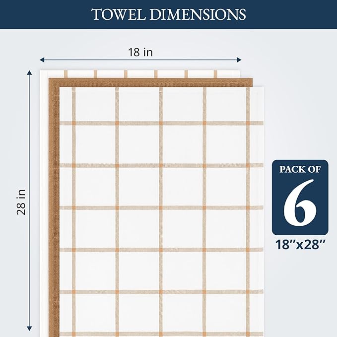 LANE LINEN Cotton Kitchen Towels and Dish Cloths Set, 6-Pack – Absorbent, Quick-Drying Dish Towel, 18" x 28", Soft, Premium Hand and Tea Towels - Beige
