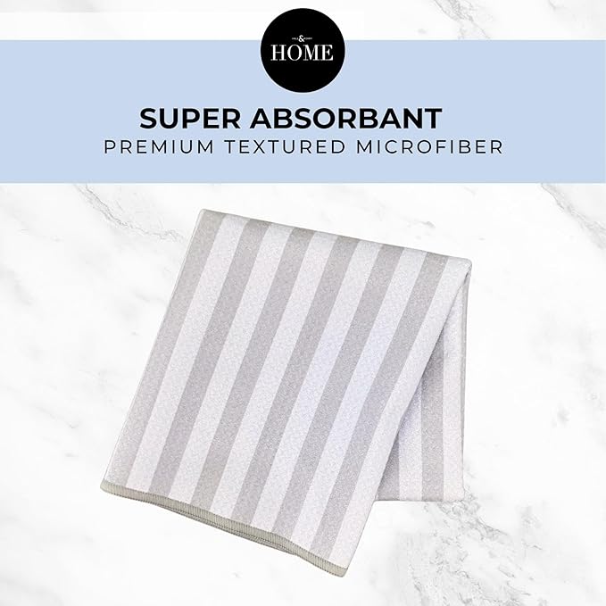 HALL & PERRY Kitchen Tea Towel, Ultra Soft, Quick Dry Microfiber Dish Cloths - 18"x30" Premium Quality Waffle Towel - Stripes and Plaid, Taupe (1, Mia)