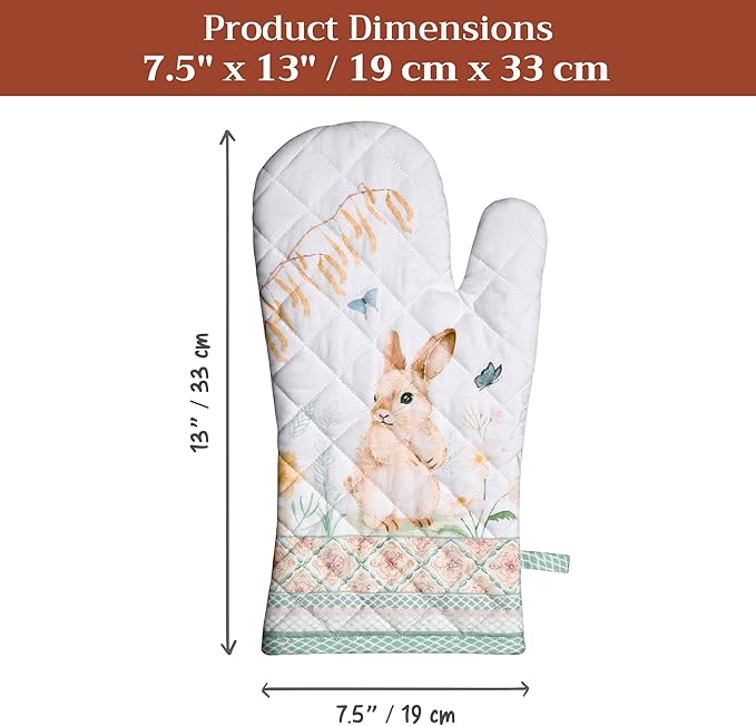 Maison d'Hermine Oven Gloves 100% Cotton Oven Mitt 7" x 13" with Loop Heat Resistant BBQ Cooking Gloves Baking Grilling Gifts for Mothers Day Spring/Summer (Pack of 1, Easter Dew)