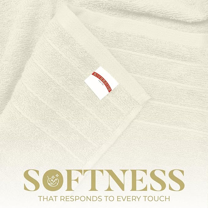 RIVERSIDE Pack of 4 Premium Extra Large Bath Towels 30 x 60 Inches, 100% Cotton, Super Soft & Highly Absorbent, Larger & Lighter Weight, Quicker to Dry, Perfect for Bathroom, Ivory