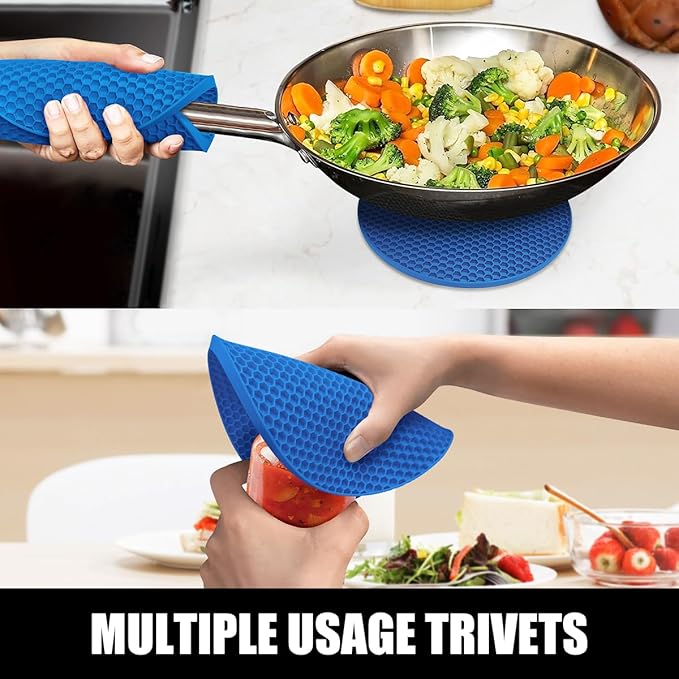 Rorecay 6pcs Oven Mitts and Pot Holders Sets for Kitchen, Extra Long Non-Slip Silicone Oven Gloves Heat Resistant 500 Degrees Potholders Hot Pads for Baking Cooking, Quilted Liner, Lake Blue
