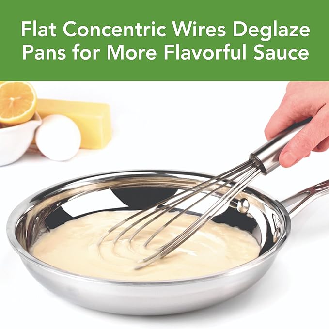 Tovolo Flat Whisk Stainless Steel 10” Gravy Whisk for Sauces Roux Batters, Large Kitchen Classic Dishwasher Safe Flat Bottom Whisker for Cooking Blending Mixing Stirring Whipping Beating Whisking