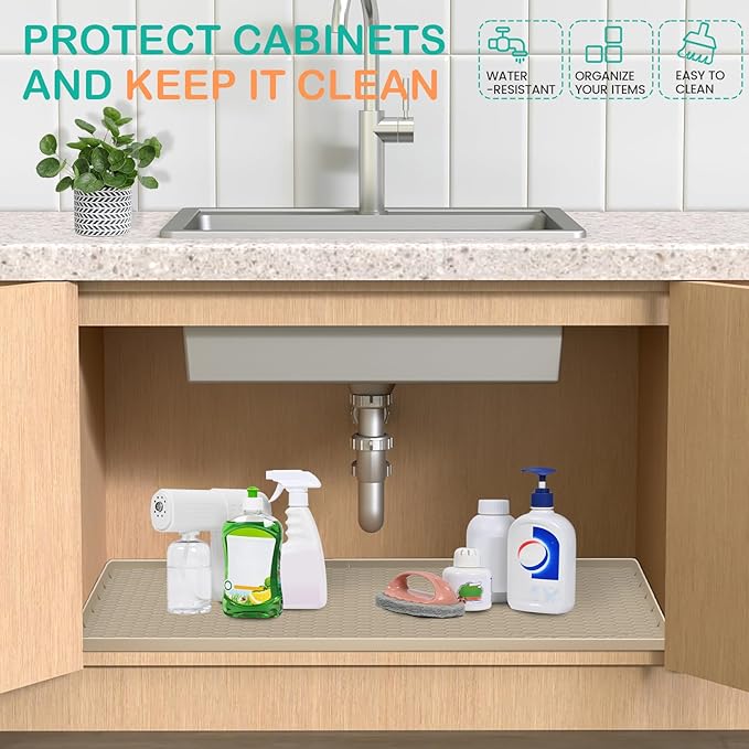 Waterproof Under Sink Mat 28" x 22", Silicone Cabinet Liner, Rubber Protector for Kitchen and Bathroom, Keeps Cabinets Clean, Dry, and Organized (Mint Green)