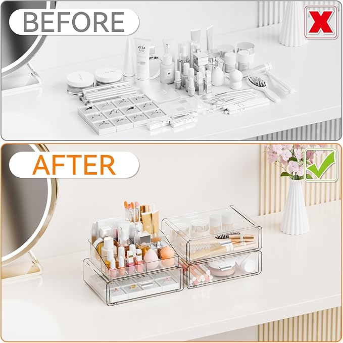 Yieach 5 Tier Clear Acrylic Makeup Organizers with Drawers,Tiered Countertop Make up Storage Organizer for Dresser Top and Bathroom Vanity,Plastic Makeup Stand for Brush,Skincare,Beauty Organizers