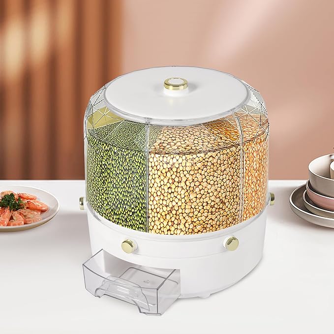 360° Rotatable Cereal Grain Dispenser Storage Box Kitchen Rice Container