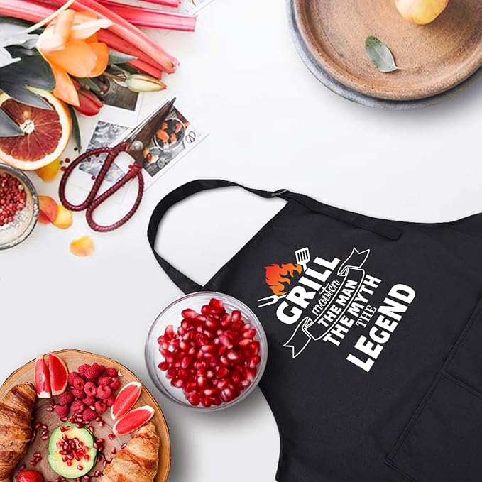 ZOORON Funny Cooking Chef Apron with Pockets BBQ Kitchen Work Aprons Birthday Father’s Day Grilling Gifts for Dad, Husband