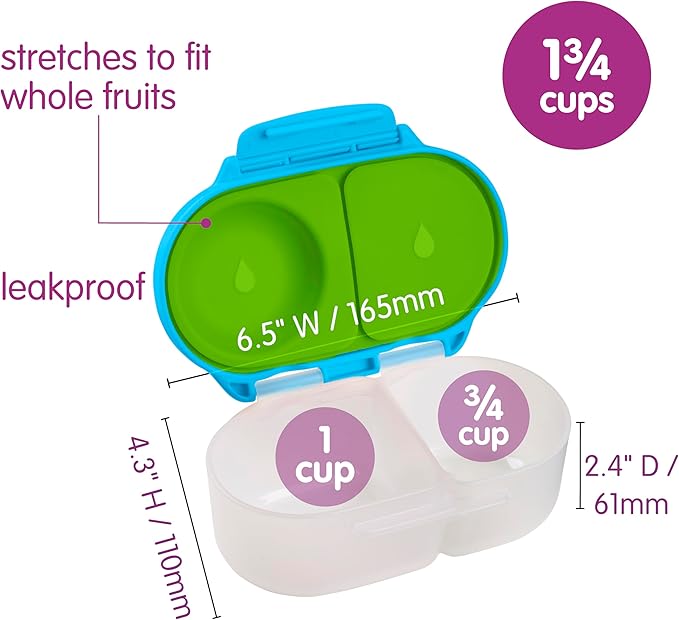 b.box Snack Box 2 Pack - Leak Proof Mini Bento Box for Kids & Toddlers, 2 Compartment Snack Containers for Kids, Dishwasher Safe, BPA Free, PFAS Free, Ages 4m+, 1 3/4 Cup Each (Ocean Blue + Slate)