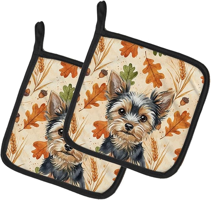 Caroline's Treasures Black and Tan Yorkshire Terrier Heirloom Fall Pair of Pot Holders Pair 7.5x7.5 Quilted Insulated Hot Pads Decorative Kitchen Gift Made in USA