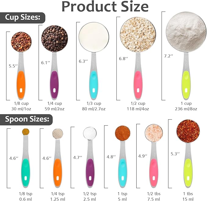 Accmor Stainless Steel Measuring Cups and Spoons Set, 11 Piece Metal Stackable Tablespoons Measurement kit for Cooking & Baking, Nesting Kitchen Gadgets Utensils for Dry or Liquid Ingredients