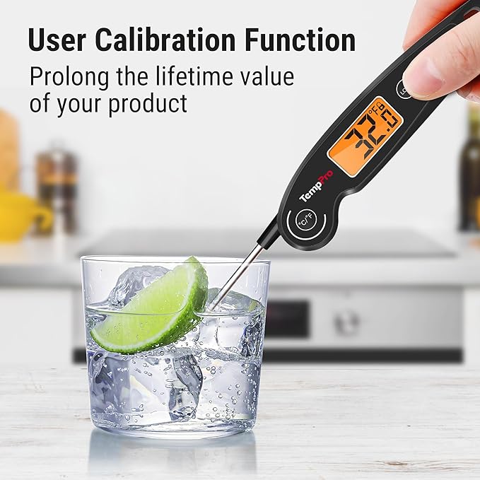 ThermoPro TP605 Instant Read Meat Thermometer for Cooking, Waterproof Digital Food Thermometer with Large Backlit LCD, 180° Foldaway Probe Kitchen Thermometer for Grilling, Smoking & Candy Making