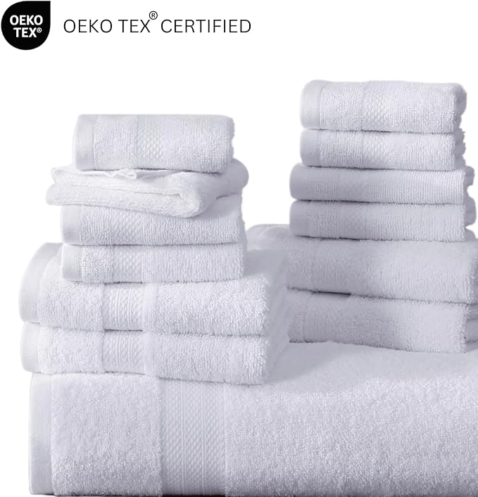 LANE LINEN 100% Cotton Bath Towel Set - 6 Pieces - Super Soft, Highly Absorbent & Quick Dry - 2 Bath, 2 Washcloths, 2 Hand Towels for Bathroom - Hotel Quality, Ideal for Spa, Gym & Travel - White