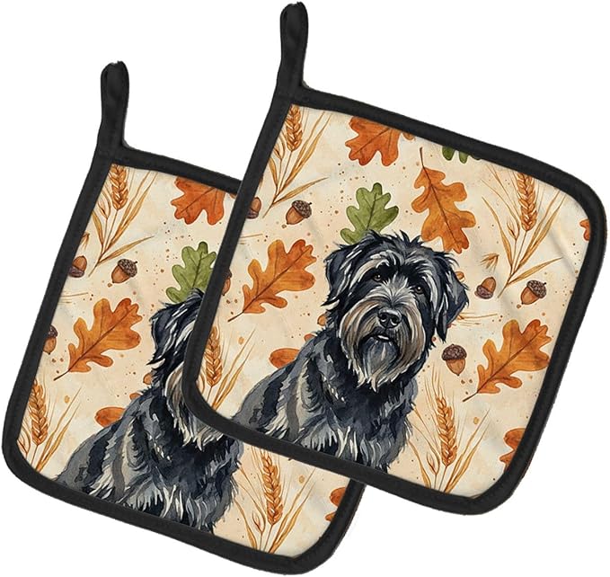Caroline's Treasures Bouvier des Flandres Heirloom Fall Pair of Pot Holders Pair 7.5x7.5 Quilted Insulated Hot Pads Decorative Kitchen Gift Made in USA