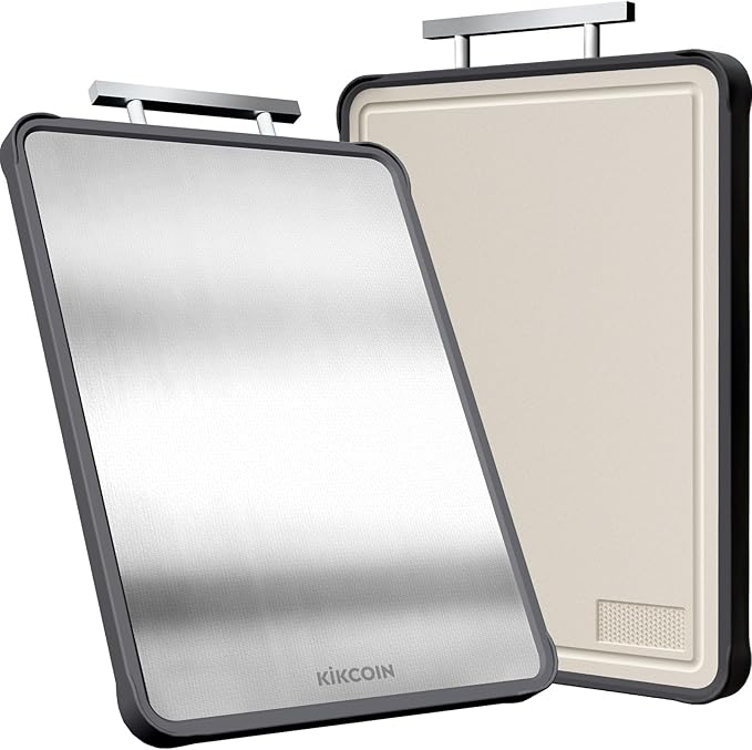 Kikcoin 17"×11" 304 Stainless Steel Cutting Boards for Kitchen, Food Grade BPA-Free Double Sided Cutting Board, Extra Large Non-Toxic Chopping Board for Meat, Vegetables, Cheese & Charcuterie, Beige