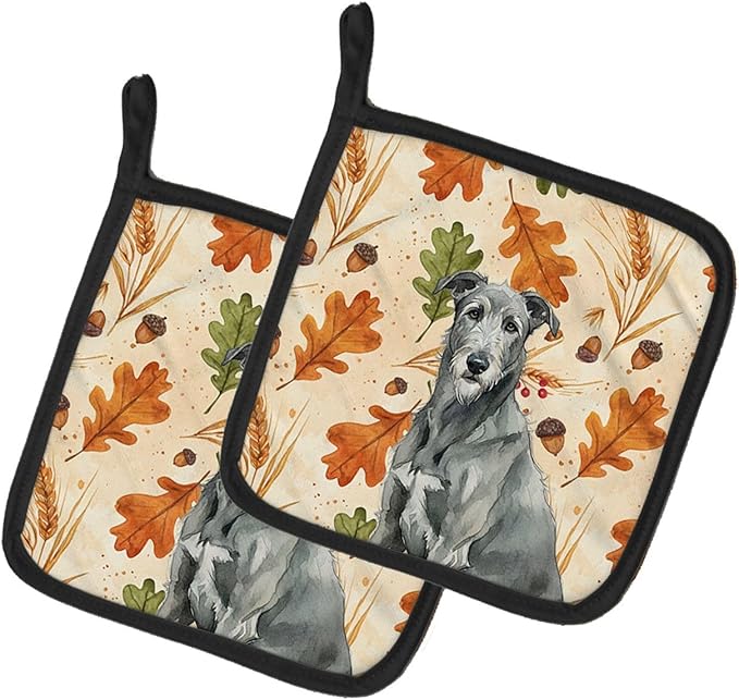 Caroline's Treasures Gray Irish Wolfhound Heirloom Fall Pair of Pot Holders Pair 7.5x7.5 Quilted Insulated Hot Pads Decorative Kitchen Gift Made in USA