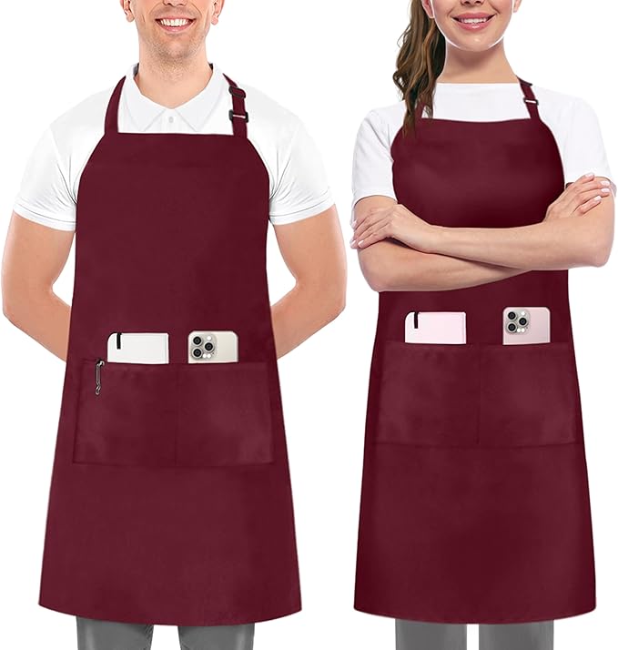 Utopia Kitchen 2 Pack Bib Apron, Adjustable with 2 Pockets, Water and Oil Resistant, Cooking Kitchen Chef Apron for Women Men