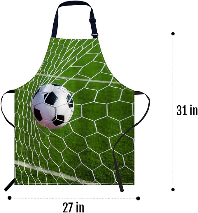oFloral Soccer Football in Goal Net Bib Apron with Adjustable Neck for Men Women,Suitable for Home Kitchen Cooking Waitress Chef Grill Bistro Baking BBQ Apron