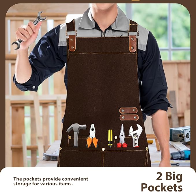 Apron for Men Women, Chef Apron with Adjustable Neck Strap, Heavy Duty Apron with Pockets, for Cooking, Gardening