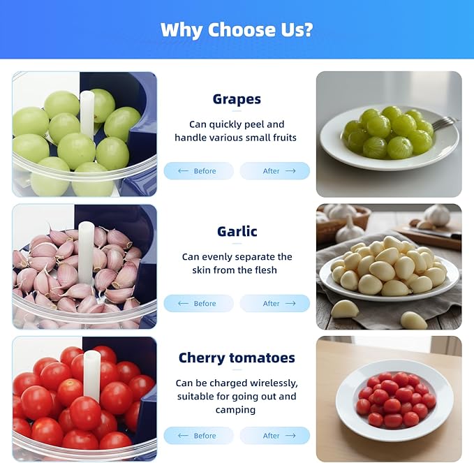 Automatic Grape Peeling Machine - Electric Peeling Machine for Grapes, Cherries, Tomatoes, and Garlic | Rechargeable Multi functional Intelligent Kitchen Tool