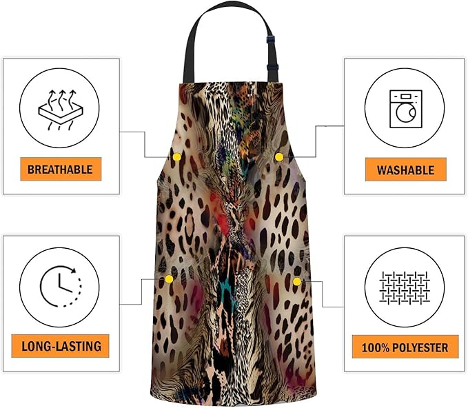 oFloral Leopard Print Apron Unisex Adjustable Bib Apron, Cooking Kitchen Chef Apron, Women Men Apron for Home Kitchen, Restaurant, Coffee house