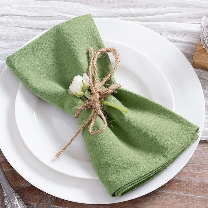 MLMC 4 Pack Sage Green Cloth Napkins Rustic Washable Cotton Linen Napkins Set of 4 17"x17" Reusable Dinner Napkins Cloth for Wedding Bridal Shower Party Table Decor