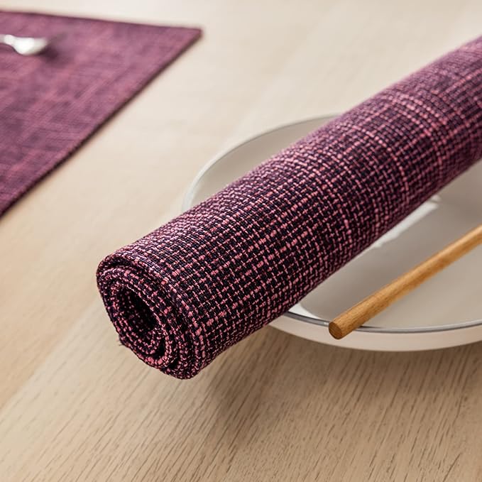 Kevin Textile Burlap Linen Placemats Set of 6 Heat Resistant Dining Table Place Mats Washable Kitchen Table Mats for Dinning Party Holiday Indoor Outdoor, 13 x19 inches, Red Purple