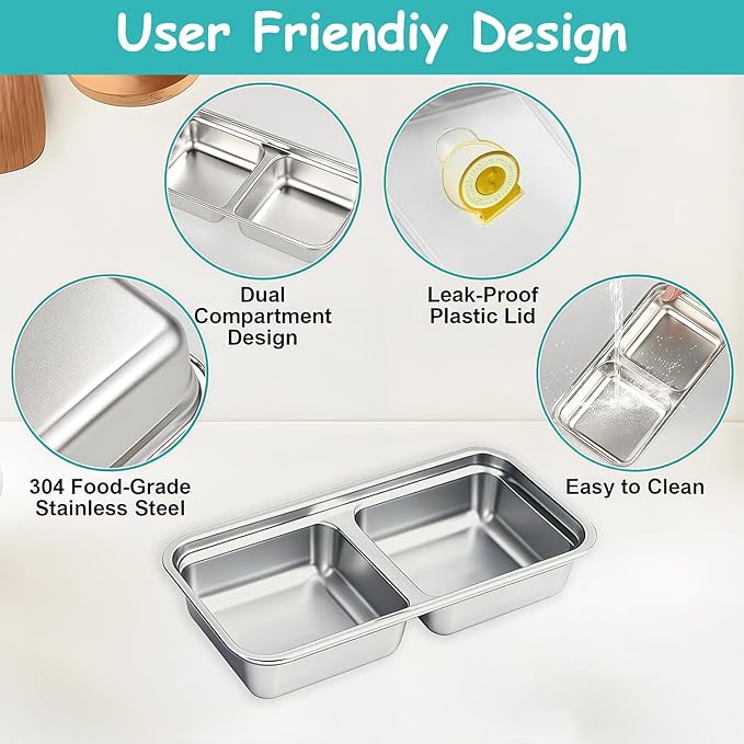 Stainless Steel Snack Containers, 6-Pack Reusable Grab and Go Containers with Lids, Dual Compartment Bento Box for Travel, Camping & Lunch Prep (Yellow)