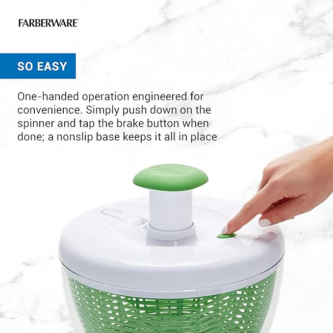 Farberware Small Pro Salad Spinner, 3.16 Qt Lettuce Spinner with Pump Mechanism, Colander Basket and Non-Slip Base - Compact Fruit Washer Spinner Bowl for Singles and Couples