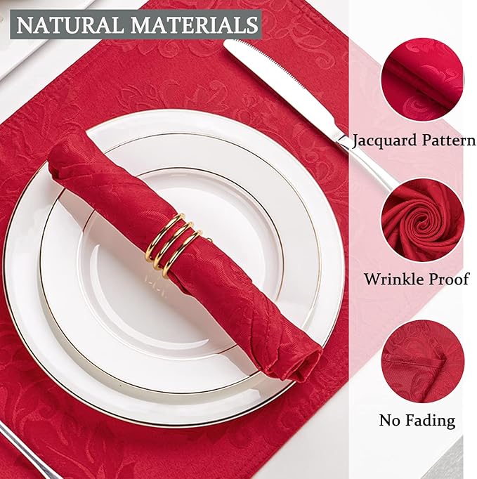 Cloth Napkins Set of 8 – Square 17x17 Inch Jacquard Fabric Polyester Washable Reusable Cloth Napkins for Kitchen Dinner Dining Restaurants Wedding Party Banquet Table (Red, 17X17 Inch)