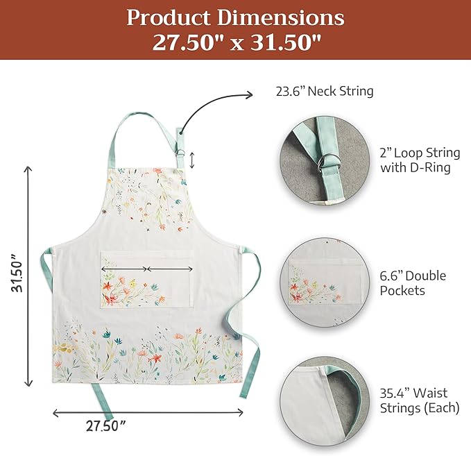 Maison d' Hermine 100% Cotton Apron for women with Pocket Kitchen Chef Apron for Men Cooking Mothers Day Gifts