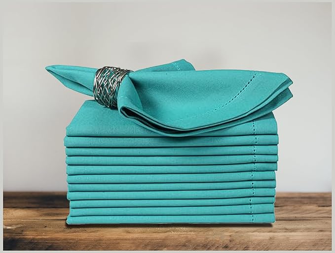 Homidate Cotton Cloth Dinner Napkins Set of 12 – 18x18 Latigo Bay Teal with Hemstitched Mitered Corners – Machine Washable Reusable Napkins for Weddings, Parties & Daily Use