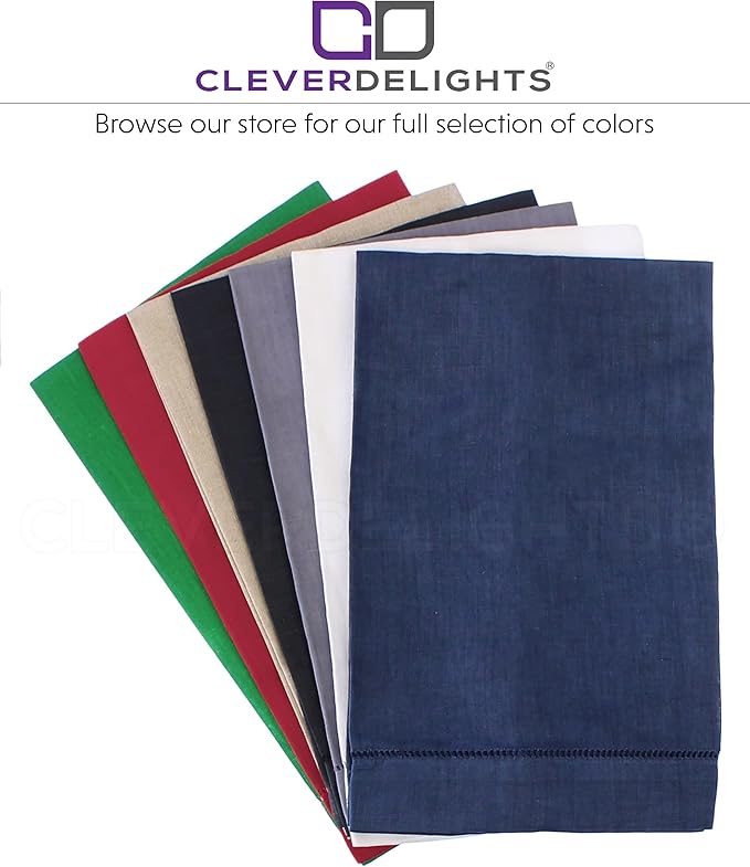 CleverDelights White Hemstitched Hand Towels - 6 Pack - 14" x 22" - 45/55 Cotton Linen Blend